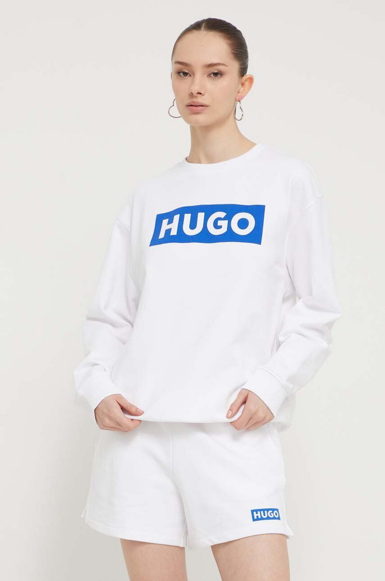 Hugo Blue bluza bawełniana damska kolor biały z nadrukiem