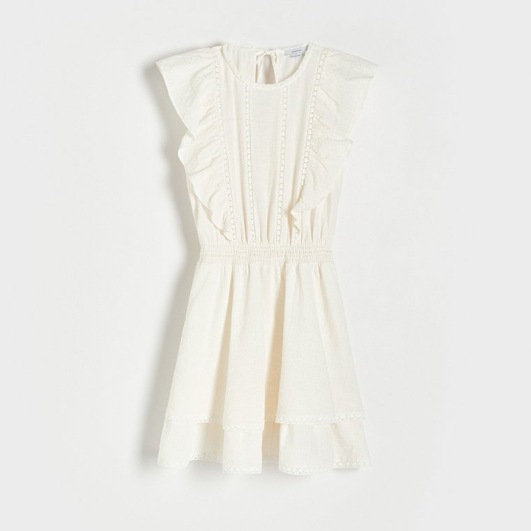 Reserved - Bawełniana sukienka mini - złamana biel