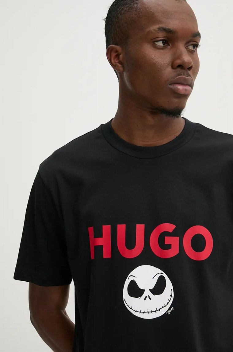 HUGO t-shirt bawełniany męski kolor czarny z nadrukiem 50537986