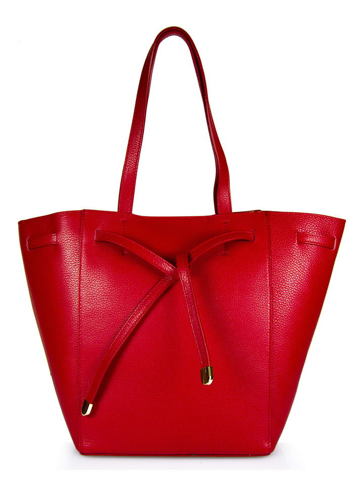 ORE10 Skórzany shopper bag "Stacey" w kolorze czerwonym - 41 x 30 x 13 cm