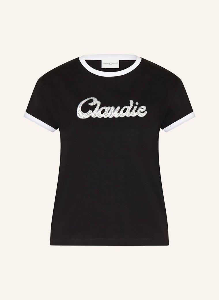 Claudie Pierlot T-Shirt Z Obszyciem Ozdobnymi Kamykami schwarz