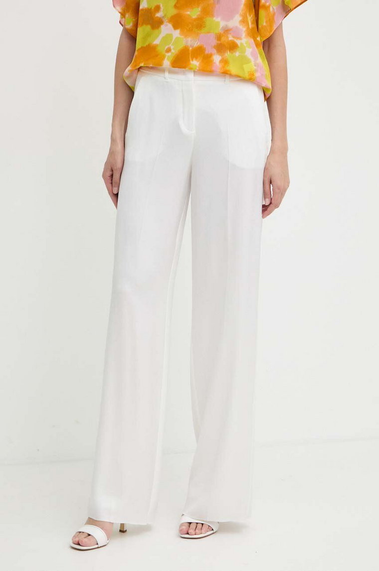 Marella spodnie damskie kolor biały proste high waist 2413131202200