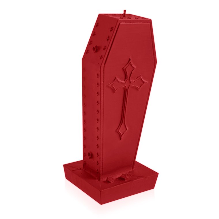 Świeca Coffin with Cross Red