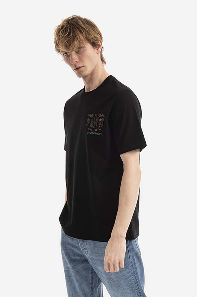 Wood Wood t-shirt bawełniany Bobby JC Robot T-shirt kolor czarny z nadrukiem 12215709.2491-WHITE