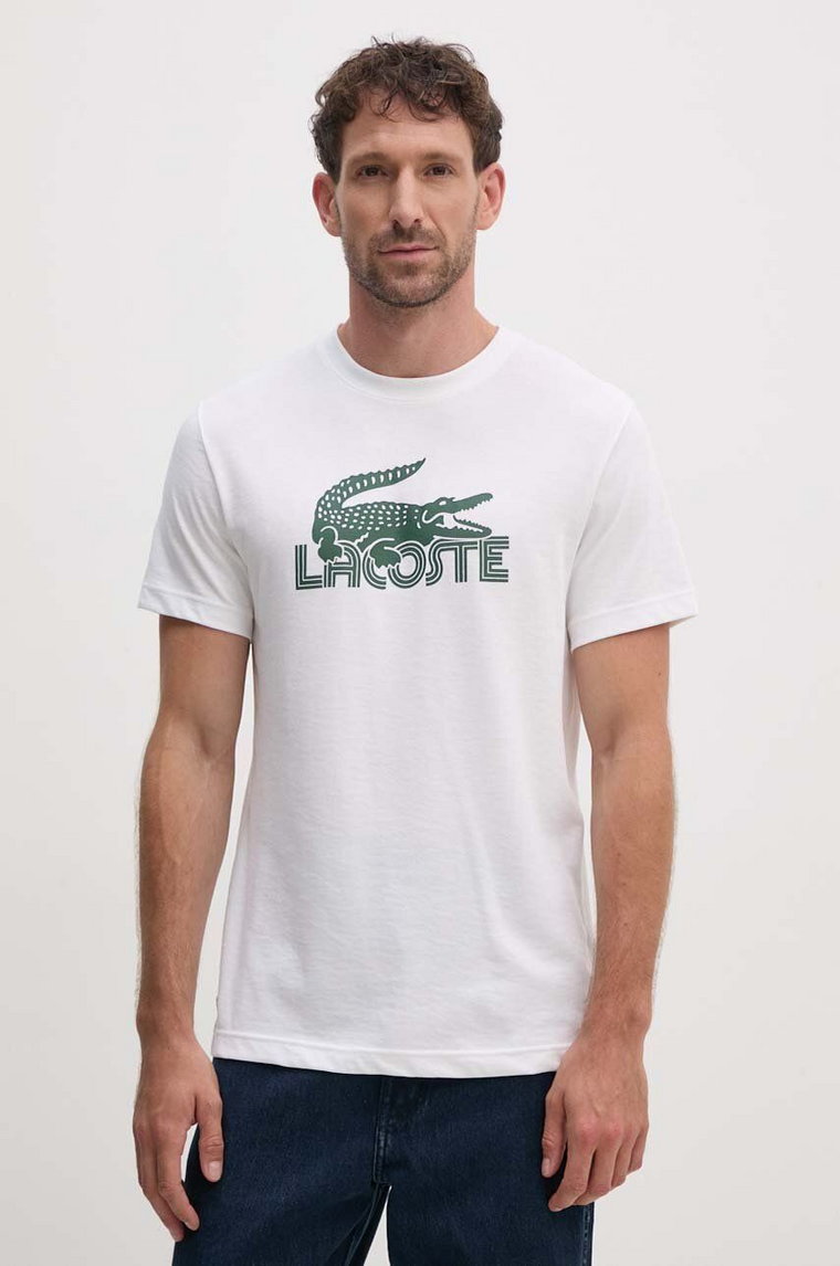 Lacoste t-shirt męski kolor beżowy z nadrukiem TH2508