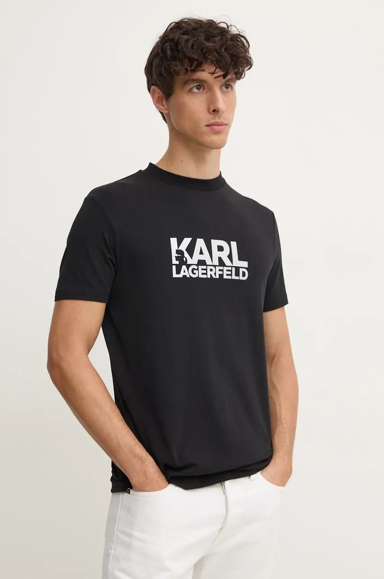 Karl Lagerfeld t-shirt męski kolor czarny z nadrukiem 544235.755087