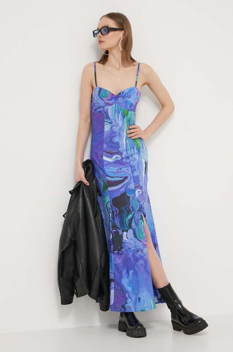 Desigual sukienka BLEU LACROIX kolor fioletowy maxi rozkloszowana 24SWVW80