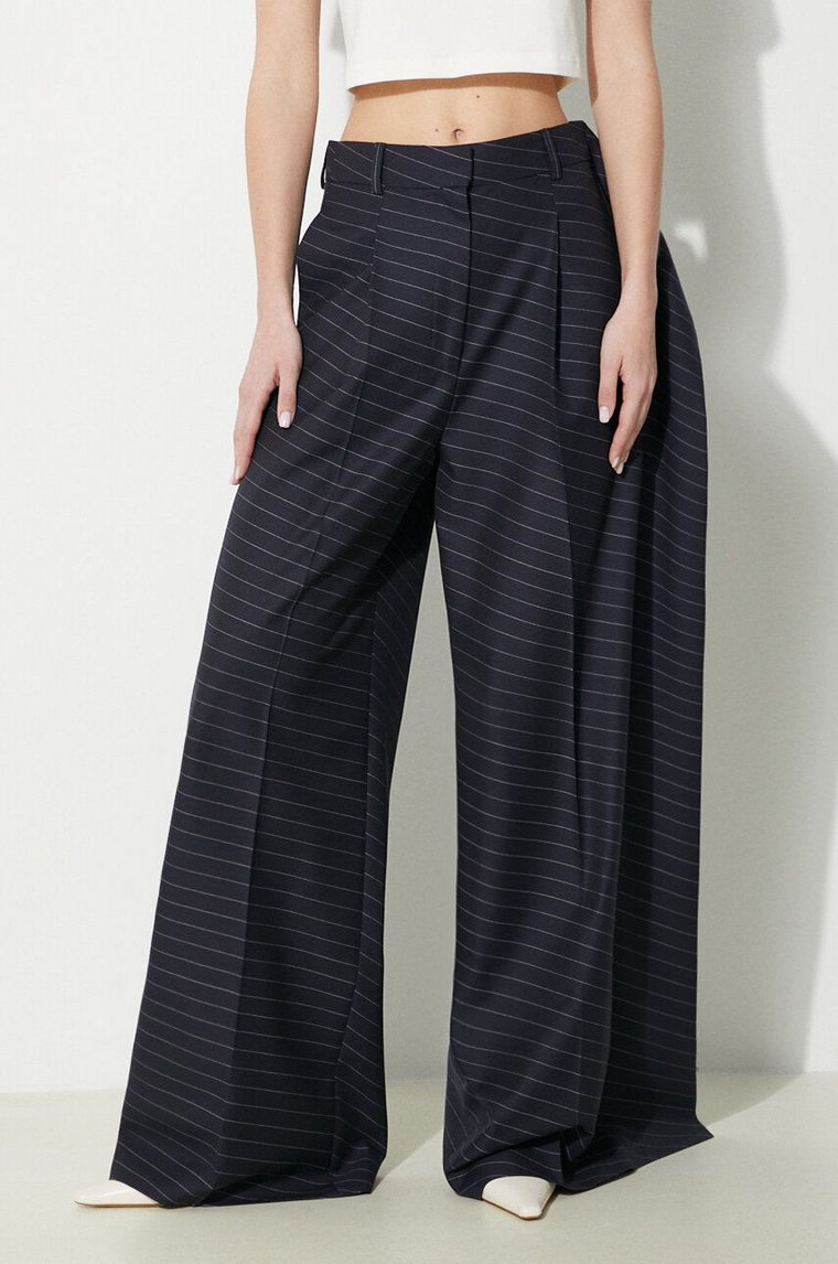 JW Anderson spodnie wełniane Side Panel Trousers kolor granatowy proste high waist TR0334.PG1470.888