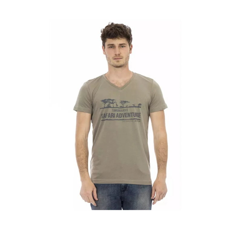 Action Brązowy T-Shirt z Dekoltem V Trussardi