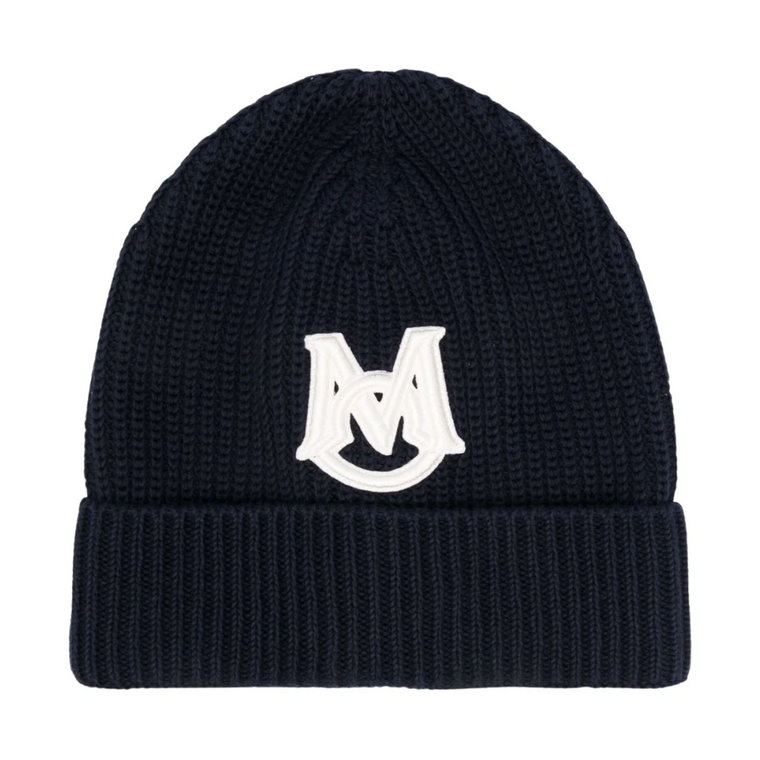 Niebieska Wełniana Czapka Beanie z Logo Moncler