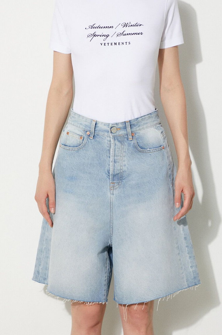 VETEMENTS szorty jeansowe Denim Shorts damskie kolor niebieski gładkie high waist UE64SS200N