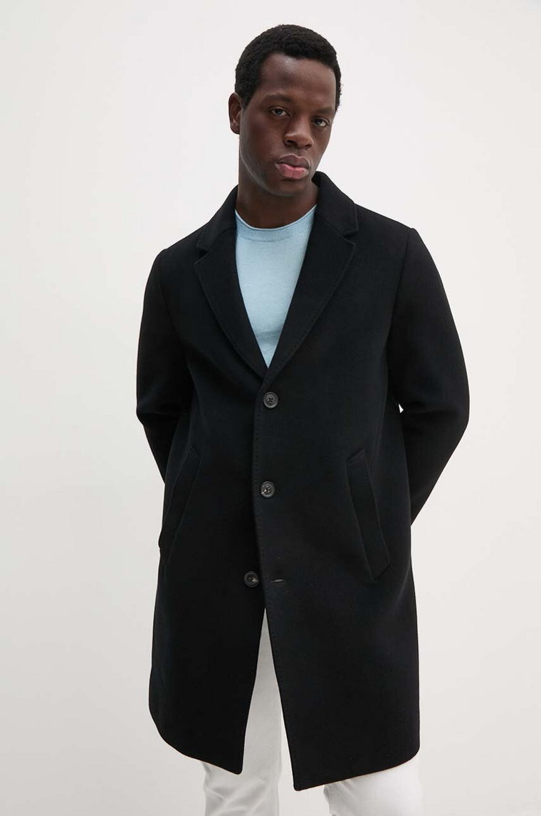 Tommy Hilfiger płaszcz wełniany kolor czarny przejściowy MW0MW36611
