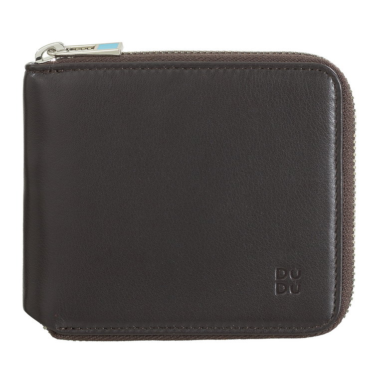 DUDU Skórzany Męskie portfel zapinany na suwak z blokadą RFID, Męskie portfel Bifold na suwak, mały z kieszenią na monety i 6 miejscami na karty