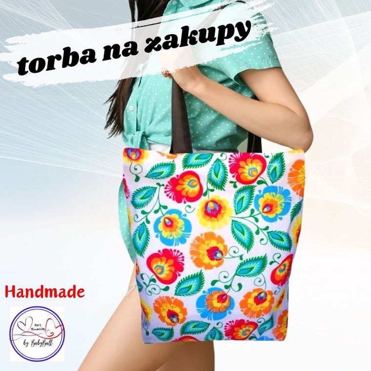 Torba siatka na zakupy kolorowa torebka bawełniana eko shopperka HANDMADE  - LUDOWY