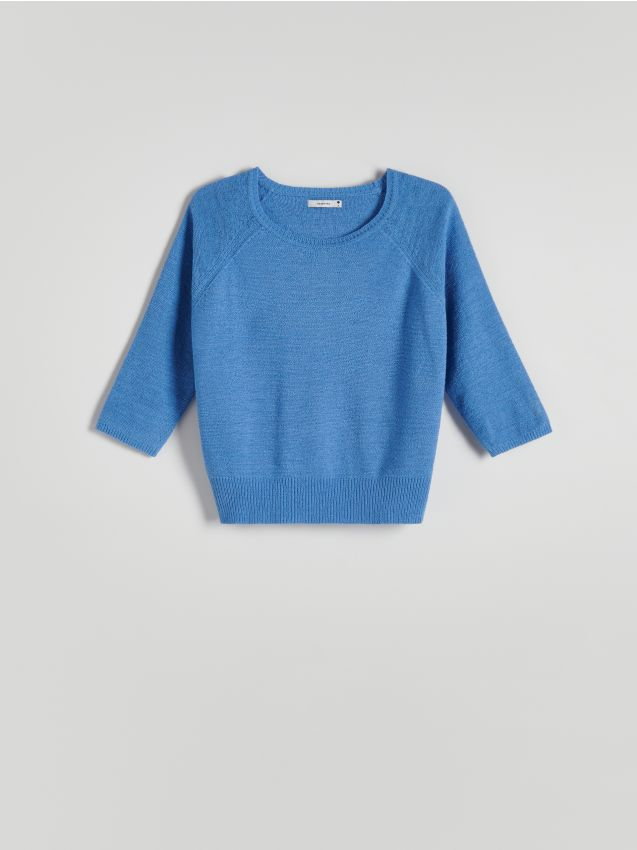 Reserved - Gładki sweter - niebieski