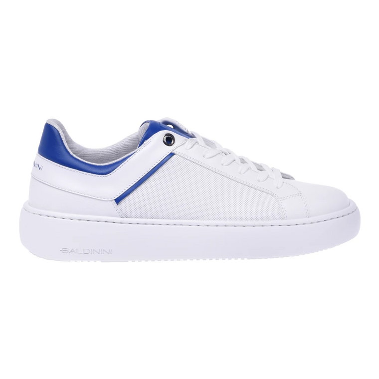 White and cornflower blue leather low-top trainers Baldinini