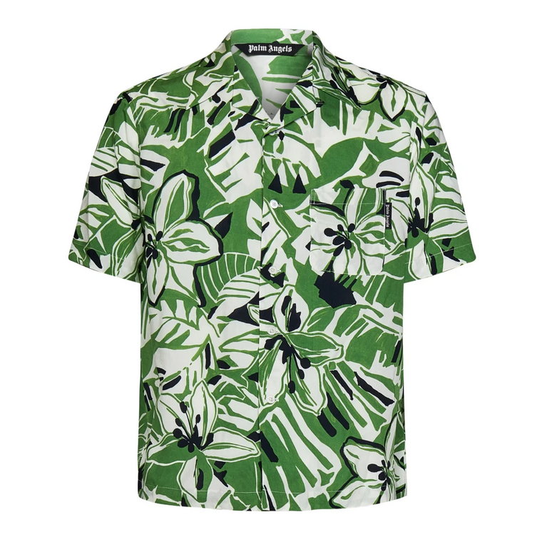 Zielona koszula z krótkim rękawem Macro Hibiscus Palm Angels