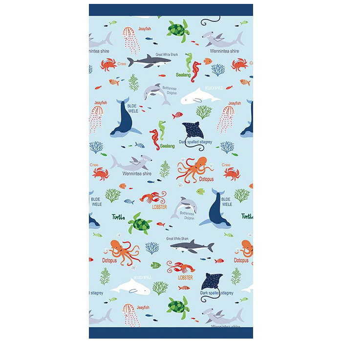 Ręcznik Plażowy 70X140 Błękitny Fauna Morska