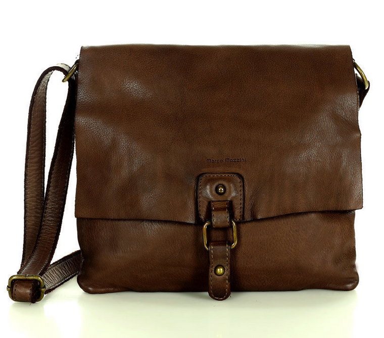 Torebka skórzana listonoszka stylowy minimalizm ala messenger leather bag - MARCO MAZZINI brąz