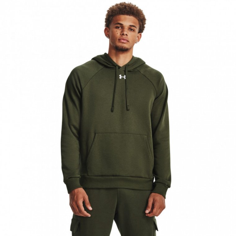 Męska bluza dresowa nierozpinana z kapturem Under Armour UA Rival Fleece Hoodie - oliwkowa/khaki