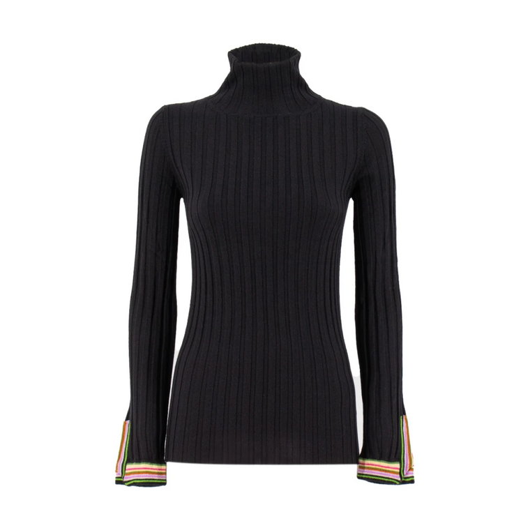 Czarny sweter z wełny z paskami na mankietach Etro