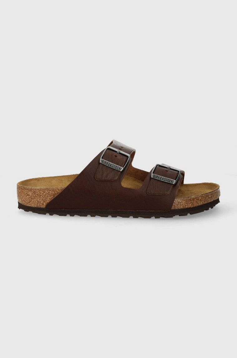 Birkenstock klapki skórzane Arizona Grip męskie kolor brązowy 1023117