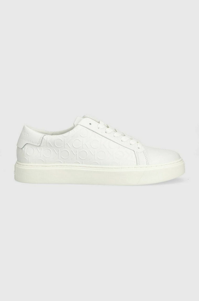 Calvin Klein sneakersy skórzane LOW TOP LACE UP MONO HF kolor biały HM0HM01068