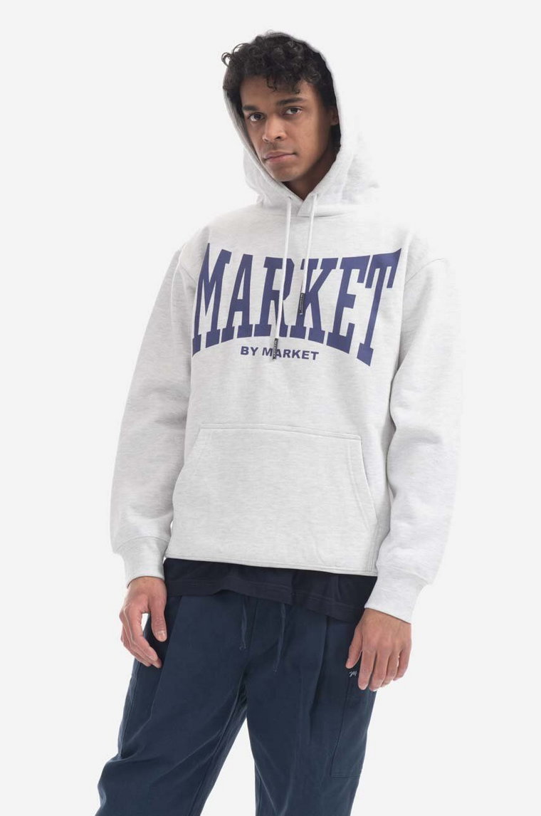 Market bluza bawełniana Persistent Logo Hoodie męska kolor szary z kapturem z nadrukiem 397000470.0016-SZARY