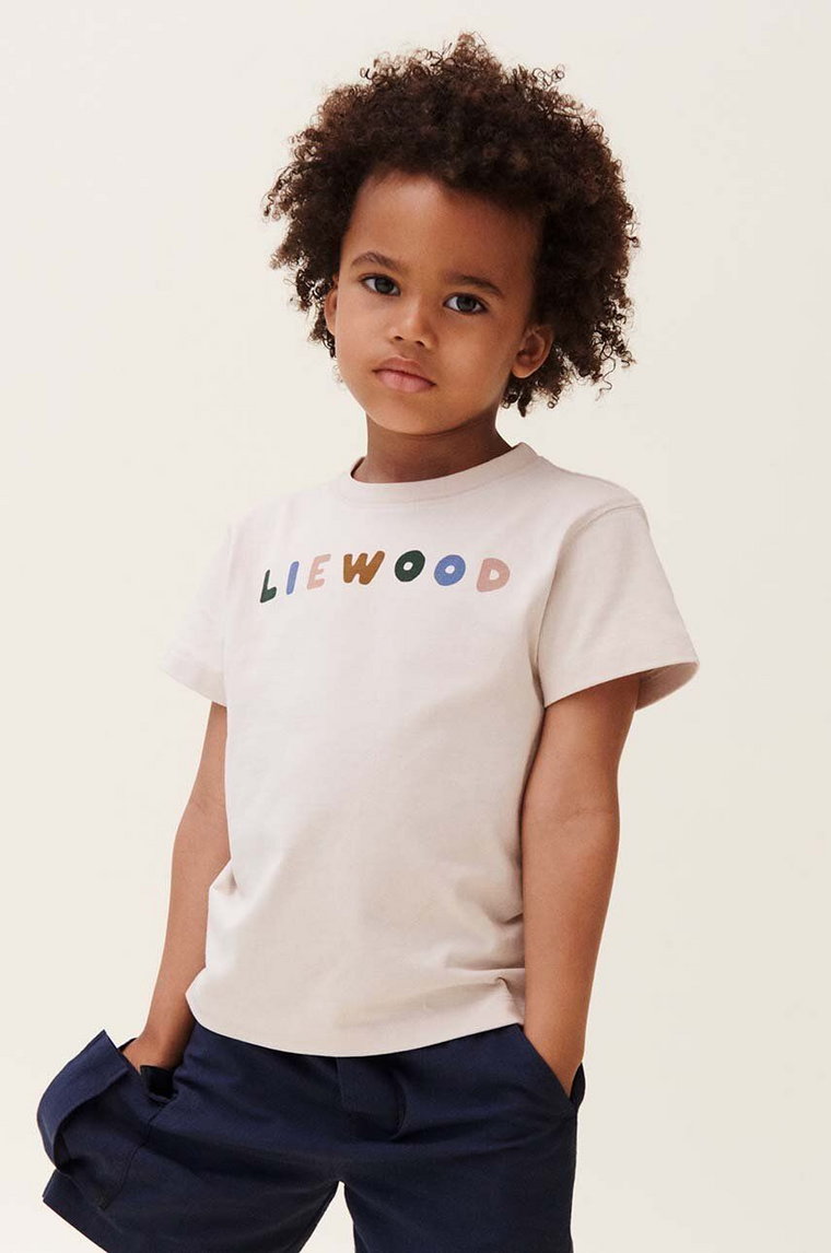 Liewood t-shirt bawełniany dziecięcy Sixten Placement Shortsleeve T-shirt kolor beżowy gładki