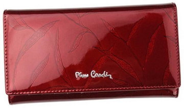 Duży damski portfel lakierowany z motywem liści, skóra naturalna — Pierre Cardin