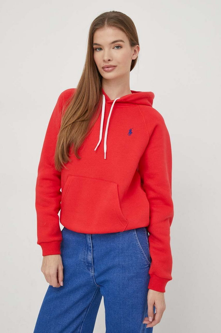 Polo Ralph Lauren bluza damska kolor czerwony z kapturem gładka