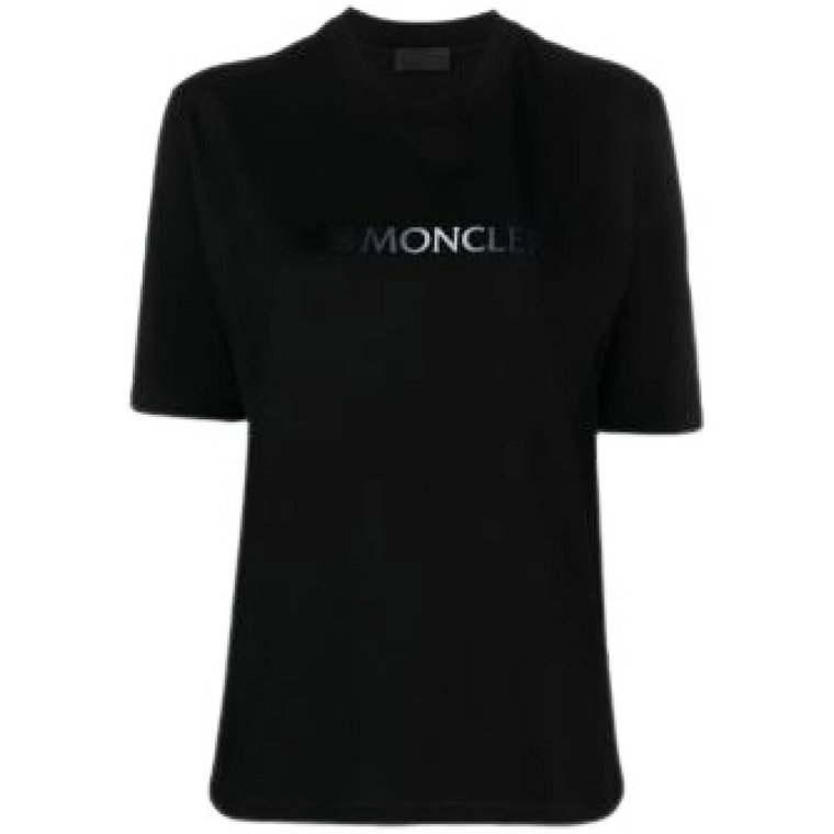 Czarna koszulka z aksamitnym logo Moncler