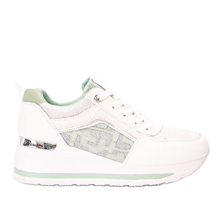 Białe sneakersy na koturnie Vildan zielone
