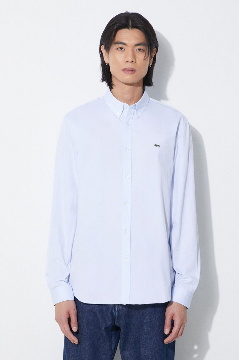 Lacoste koszula bawełniana męska regular z kołnierzykiem button-down