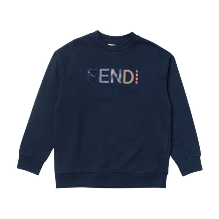 Niebieski sweter dziecięcy z odważnym haftem logo Fendi