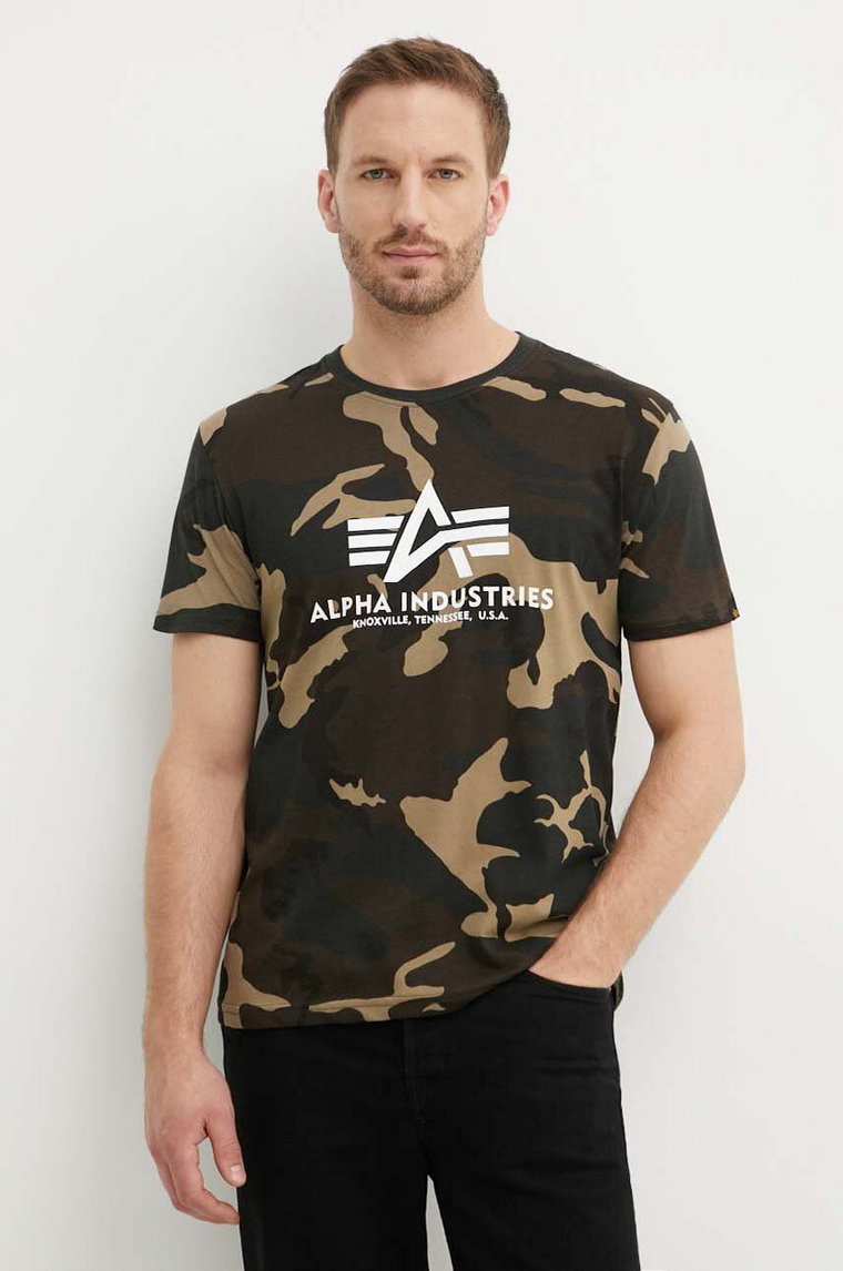 Alpha Industries t-shirt bawełniany Basic T-Shirt Camo kolor zielony wzorzysty 100501C.408