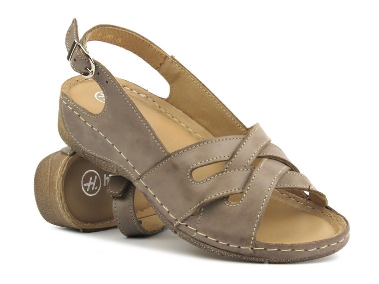 Skórzane sandały damskie - HELIOS Komfort 134, beżowe