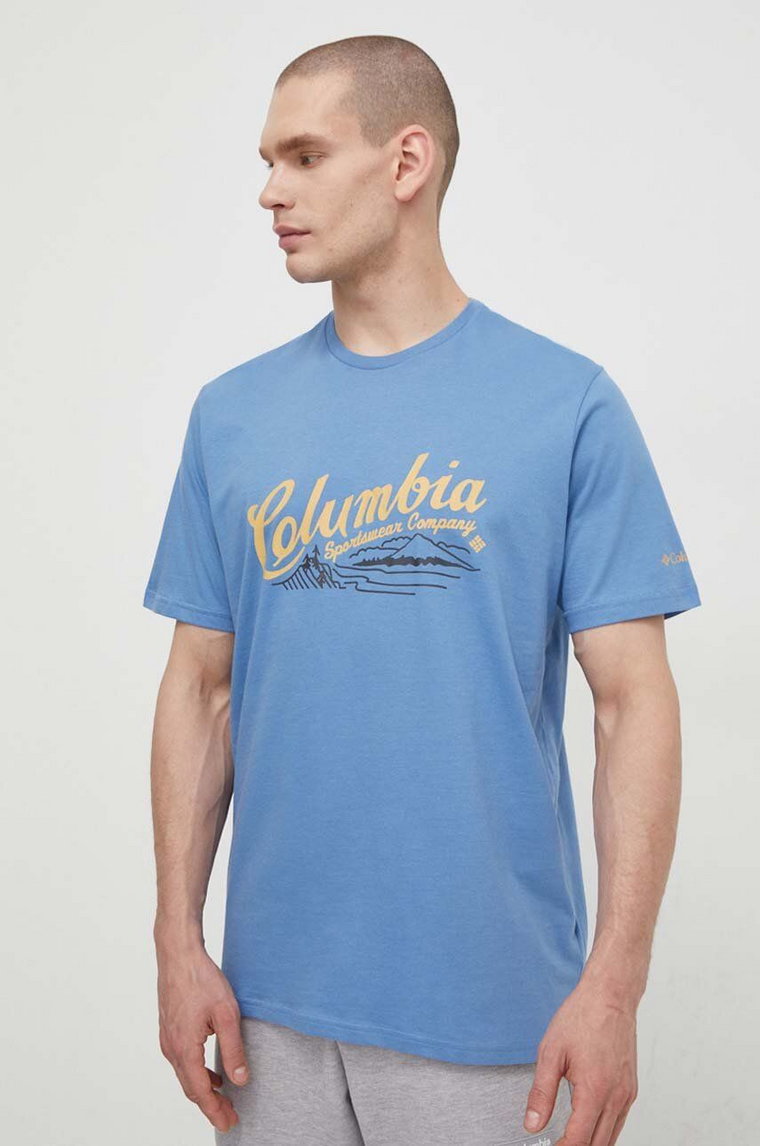 Columbia t-shirt bawełniany Rockaway River kolor niebieski wzorzysty 2022181