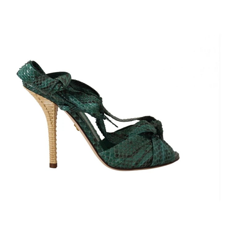 Szmaragdowe Egzotyczne Skórzane Sandały na Obcasie Dolce & Gabbana