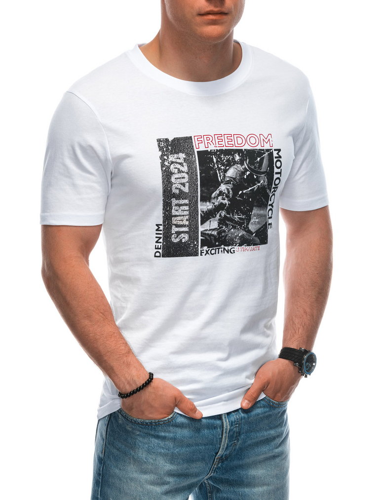 T-shirt męski z nadrukiem S1952 - biały