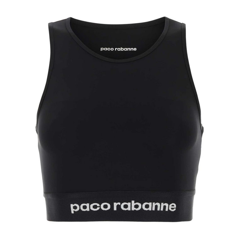 Elegancka czarna elastyczna bluzka z nylonu Paco Rabanne