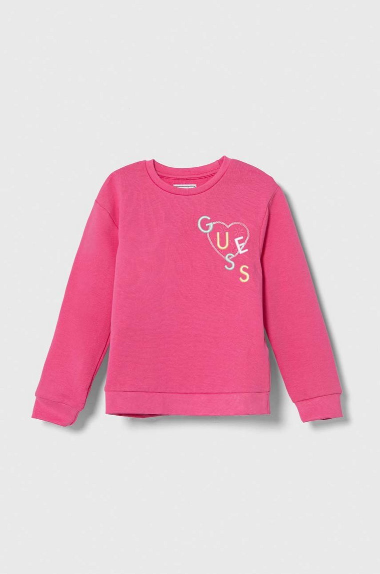 Guess bluza bawełniana dziecięca kolor różowy z aplikacją