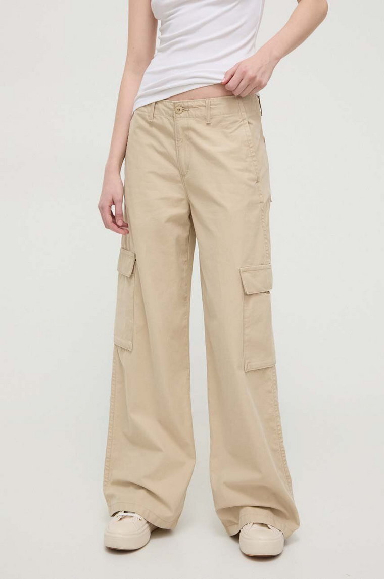 Levi's spodnie BAGGY CARGO damskie kolor beżowy szerokie high waist