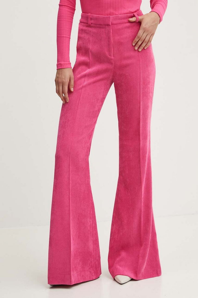 HUGO spodnie sztruksowe kolor różowy dzwony high waist 50518000