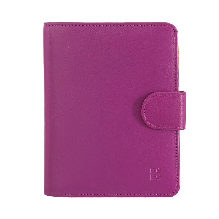 Damska portmonetka skórzana DUDU z blokadą RFID, kolorowym wzorem, kieszenią na monety na suwak, zapięciem na zatrzask, etui na karty kredytowe