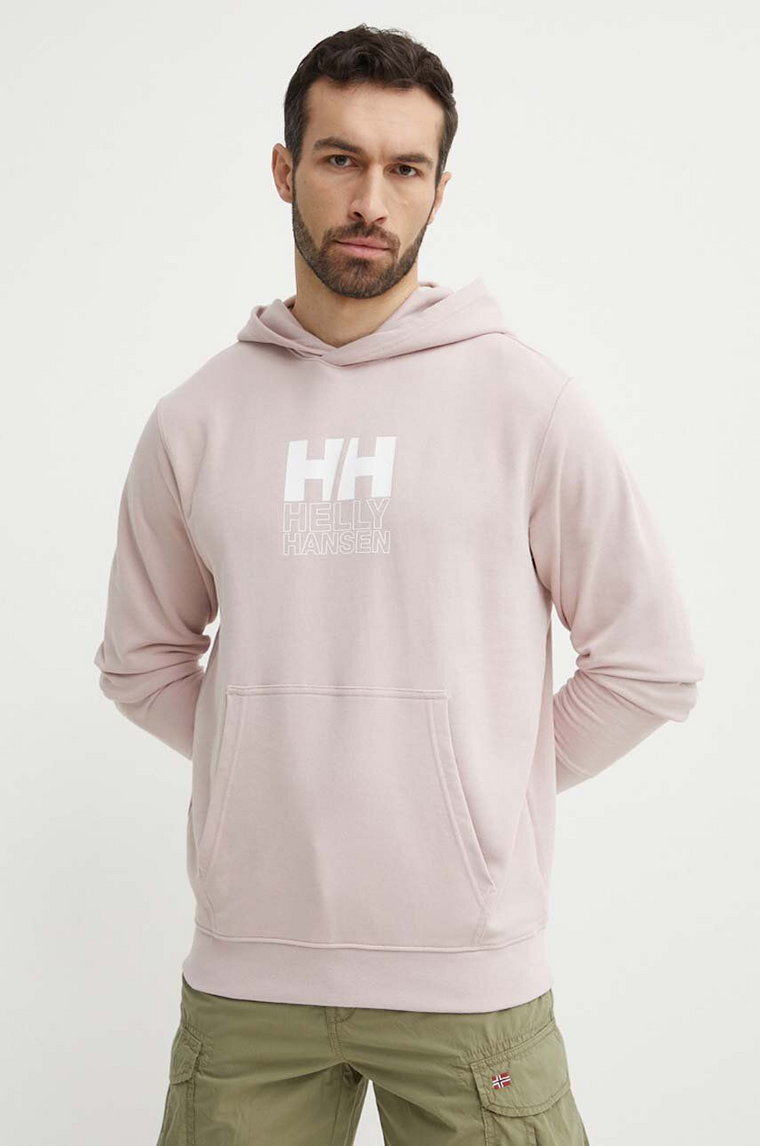 Helly Hansen bluza męska kolor różowy z kapturem z aplikacją 53924