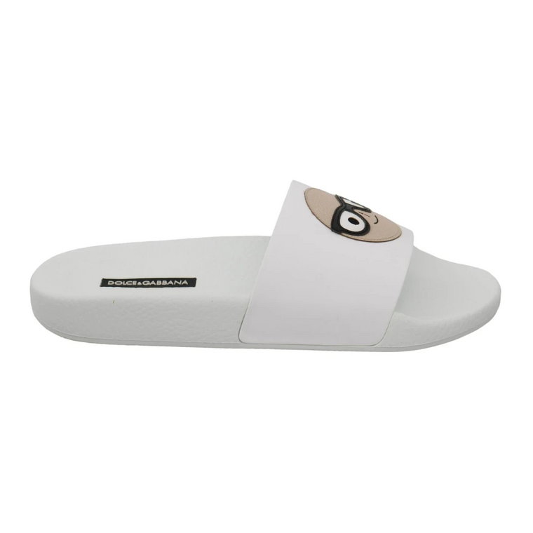 White Leather #dgfamily Slides Shoes Sandals Dolce & Gabbana
