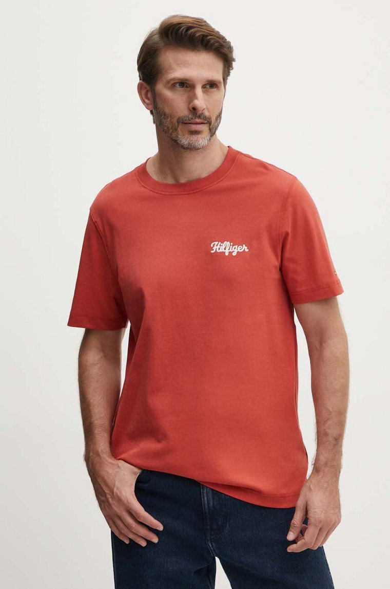Tommy Hilfiger t-shirt bawełniany męski kolor pomarańczowy z aplikacją MW0MW35462