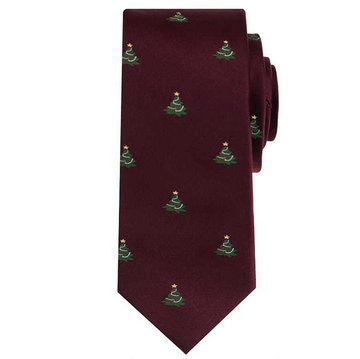 Krawat świąteczny bordowy z choinką EM 6