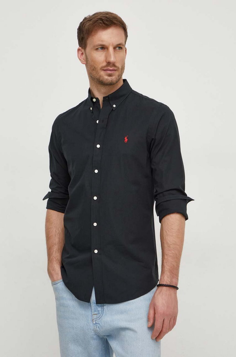 Polo Ralph Lauren koszula męska kolor czarny slim z kołnierzykiem button-down